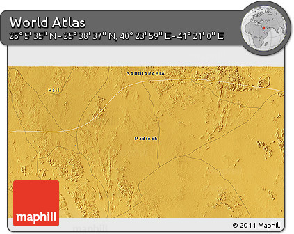 Physical 3D Map of the Area around 25° 22' 6" N, 40° 52' 30" E