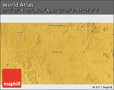 Physical 3D Map of the Area around 25° 22' 6" N, 40° 52' 30" E