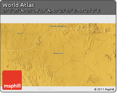 Physical 3D Map of the Area around 25° 22' 6" N, 40° 52' 30" E