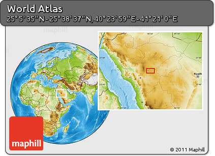 Physical Location Map of the Area around 25° 22' 6" N, 40° 52' 30" E