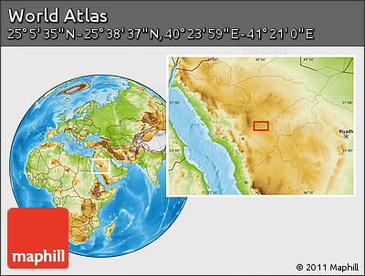 Physical Location Map of the Area around 25° 22' 6" N, 40° 52' 30" E