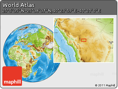 Physical Location Map of the Area around 25° 22' 6" N, 40° 52' 30" E