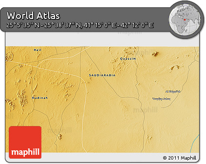 Physical 3D Map of the Area around 25° 22' 6" N, 41° 43' 30" E