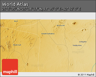 Physical 3D Map of the Area around 25° 22' 6" N, 41° 43' 30" E