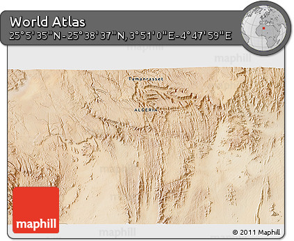Satellite 3D Map of the Area around 25° 22' 6" N, 4° 19' 30" E