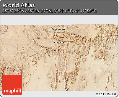 Satellite 3D Map of the Area around 25° 22' 6" N, 4° 19' 30" E