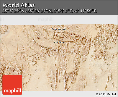 Satellite 3D Map of the Area around 25° 22' 6" N, 4° 19' 30" E