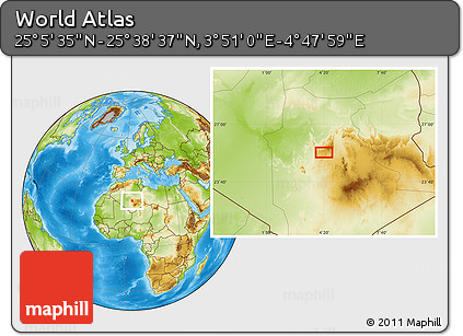 Physical Location Map of the Area around 25° 22' 6" N, 4° 19' 30" E