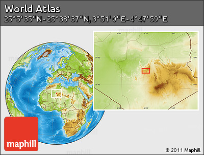 Physical Location Map of the Area around 25° 22' 6" N, 4° 19' 30" E