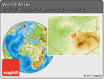 Physical Location Map of the Area around 25° 22' 6" N, 4° 19' 30" E