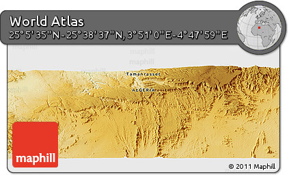 Physical Panoramic Map of the Area around 25° 22' 6" N, 4° 19' 30" E