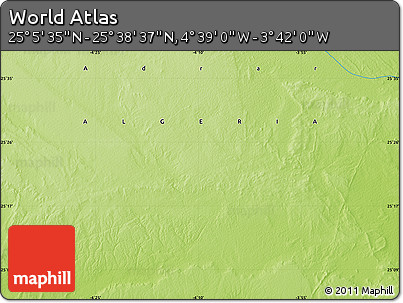 Physical Map of the Area around 25° 22' 6" N, 4° 10' 30" W
