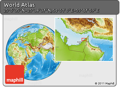Physical Location Map of the Area around 25° 22' 6" N, 55° 19' 30" E