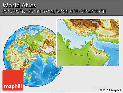 Physical Location Map of the Area around 25° 22' 6" N, 55° 19' 30" E