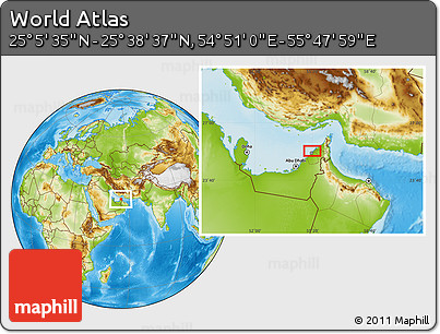 Physical Location Map of the Area around 25° 22' 6" N, 55° 19' 30" E