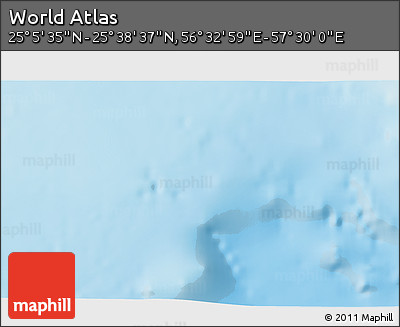 Physical 3D Map of the Area around 25° 22' 6" N, 57° 1' 29" E