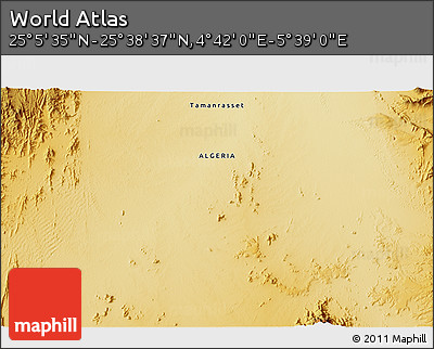Physical 3D Map of the Area around 25° 22' 6" N, 5° 10' 30" E