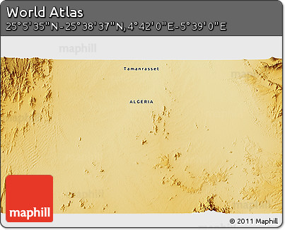 Physical 3D Map of the Area around 25° 22' 6" N, 5° 10' 30" E