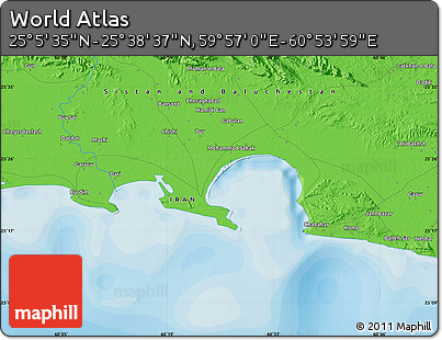 Political Map of the Area around 25° 22' 6" N, 60° 25' 29" E