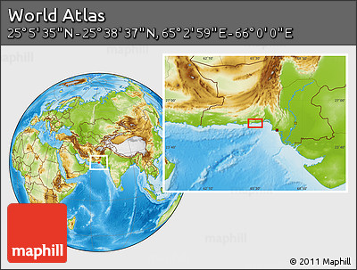 Physical Location Map of the Area around 25° 22' 6" N, 65° 31' 30" E