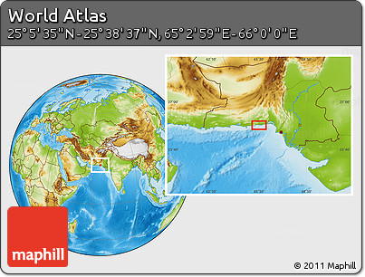 Physical Location Map of the Area around 25° 22' 6" N, 65° 31' 30" E