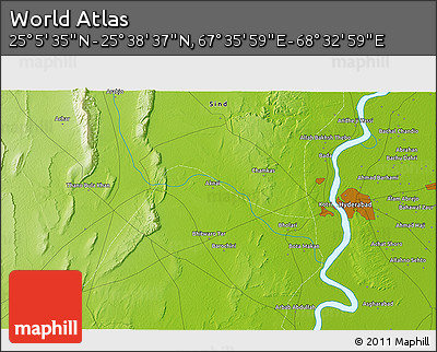 Physical 3D Map of the Area around 25° 22' 6" N, 68° 4' 29" E