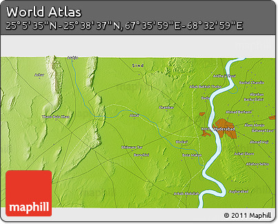 Physical 3D Map of the Area around 25° 22' 6" N, 68° 4' 29" E