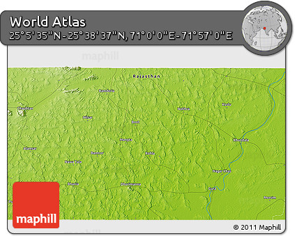 Physical 3D Map of the Area around 25° 22' 6" N, 71° 28' 29" E