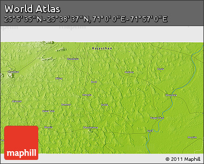 Physical 3D Map of the Area around 25° 22' 6" N, 71° 28' 29" E
