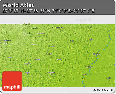 Physical 3D Map of the Area around 25° 22' 6" N, 71° 28' 29" E
