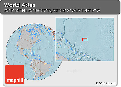 Gray Location Map of the Area around 25° 22' 6" N, 72° 10' 30" W, hill shading