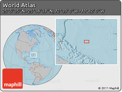 Gray Location Map of the Area around 25° 22' 6" N, 72° 10' 30" W, hill shading