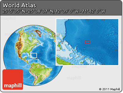 Physical Location Map of the Area around 25° 22' 6" N, 72° 10' 30" W