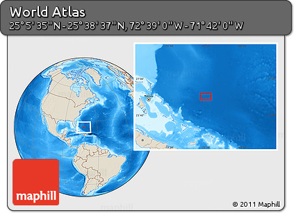 Shaded Relief Location Map of the Area around 25° 22' 6" N, 72° 10' 30" W