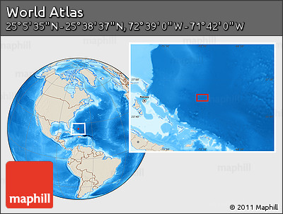 Shaded Relief Location Map of the Area around 25° 22' 6" N, 72° 10' 30" W
