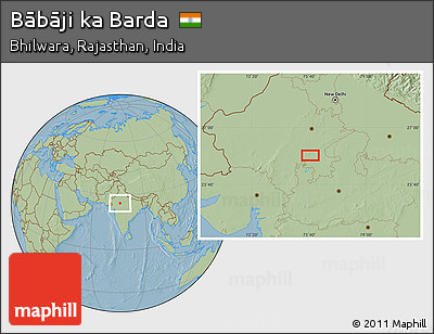 Savanna Style Location Map of Bābāji Ka Barda, hill shading