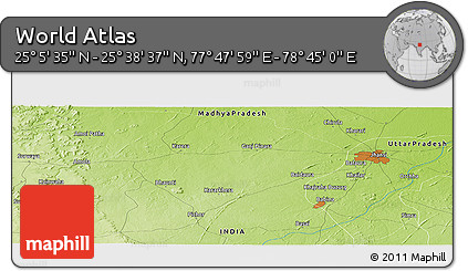 Physical Panoramic Map of the Area around 25° 22' 6" N, 78° 16' 30" E