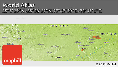 Physical Panoramic Map of the Area around 25° 22' 6" N, 78° 16' 30" E