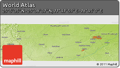 Physical Panoramic Map of the Area around 25° 22' 6" N, 78° 16' 30" E