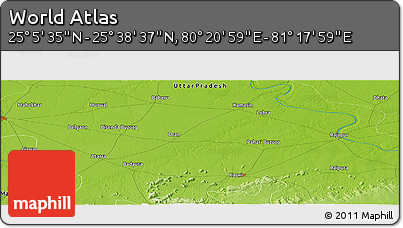 Physical Panoramic Map of the Area around 25° 22' 6" N, 80° 49' 29" E
