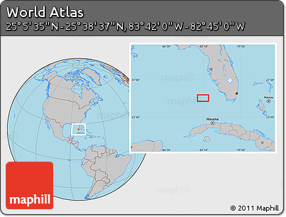 Gray Location Map of the Area around 25° 22' 6" N, 83° 13' 29" W