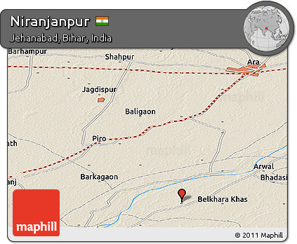 Shaded Relief Panoramic Map of Niranjanpur