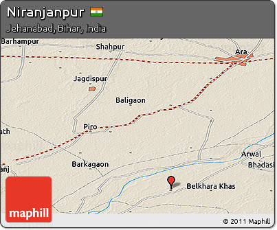 Shaded Relief Panoramic Map of Niranjanpur