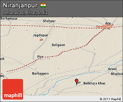 Shaded Relief Panoramic Map of Niranjanpur