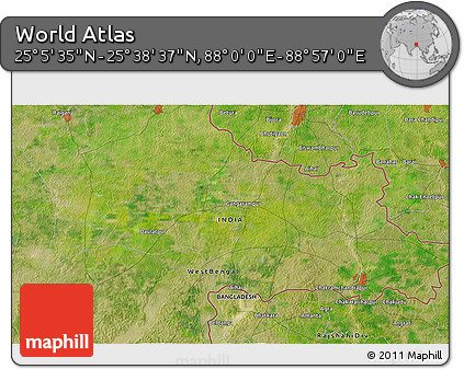 Satellite 3D Map of the Area around 25° 22' 6" N, 88° 28' 29" E