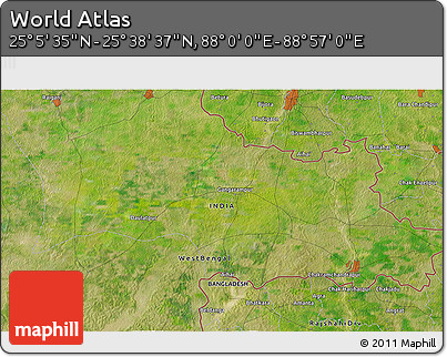 Satellite 3D Map of the Area around 25° 22' 6" N, 88° 28' 29" E
