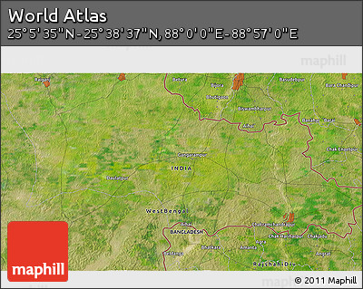 Satellite 3D Map of the Area around 25° 22' 6" N, 88° 28' 29" E
