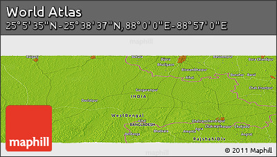 Physical Panoramic Map of the Area around 25° 22' 6" N, 88° 28' 29" E