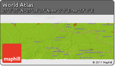 Physical Panoramic Map of the Area around 25° 22' 6" N, 88° 28' 29" E