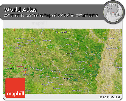Satellite 3D Map of the Area around 25° 22' 6" N, 89° 19' 29" E